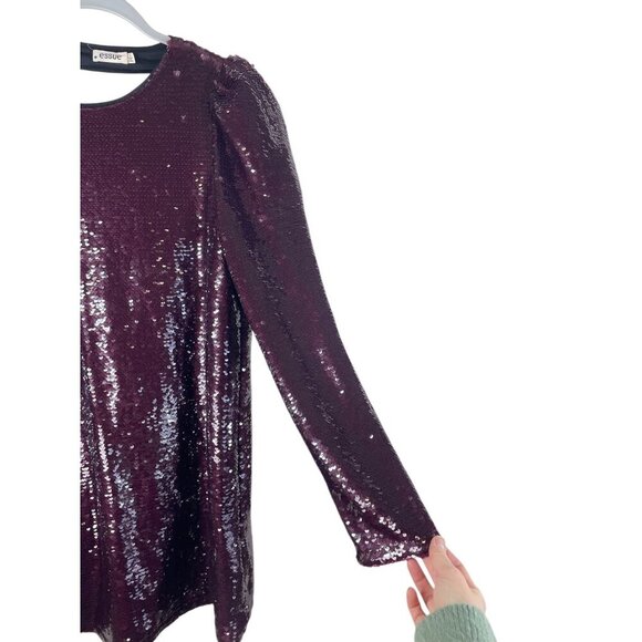 Essue Long Sleeve Open Back Sequin Mini Dress New Years Holiday Party S - Picture 3 of 9